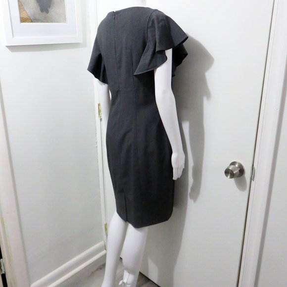 Calvin Klein Sheath Dress, Gray with Ruffled Sleeves, Sz 8 NWT - Picture 8 of 10